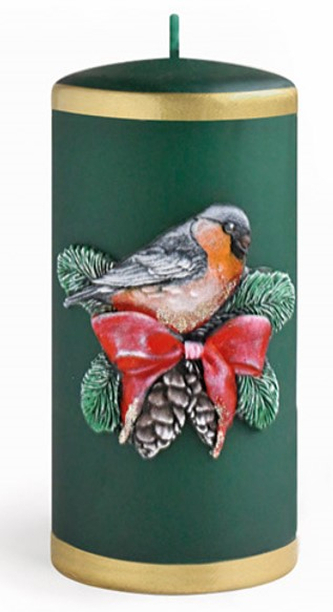 Świeca ZIMOWY PTASZEK walec duży 7x17,5cm parafinowa zielona Świeca ZIMOWY PTASZEK walec duży 7x17,5cm parafinowa zielona
