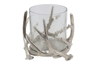 Kovový stříbrný svícen Antlers M, 14 cm