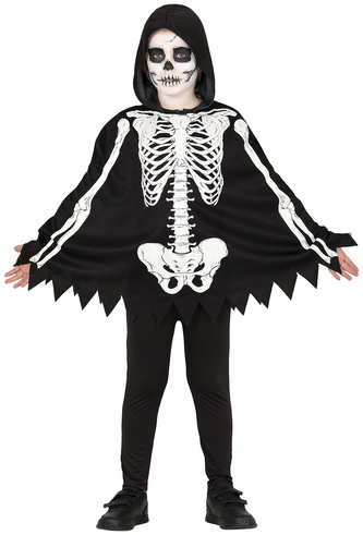 Dětské kostýmové pončo s kapucí - Kostra - Halloween 7 – 9 let Dětské kostýmové pončo s kapucí - Kostra - Halloween 7 – 9 let