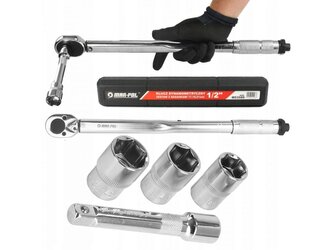 Dynamometrický, momentový klíč 1/2", 28-210Nm s prodloužením 125mm a ořechy 17, 19, 21mm MAR-POL