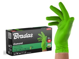 Nitrilové rukavice DIAMOND, pevné, odolné chemikáliím, 50 ks, zelené - BRADAS (Velikost: M (7–8))
