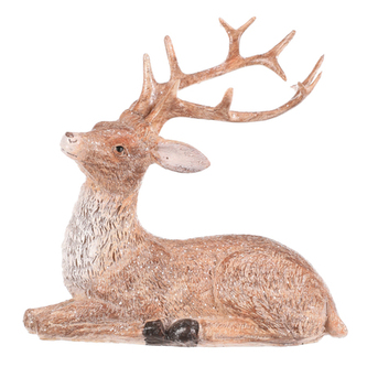 Jelen - polyresinová figurka, sedící, vel. M, béžovo-hnědý