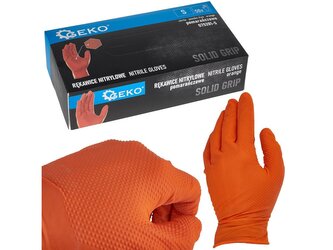 Nitrilové rukavice Solid Grip 3D, pevné, odolné chemikáliím, 50 ks, oranžové, velikost S - GEKO
