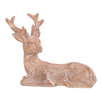 Jelen - polyresinová figurka, sedící, vel. S, imitace dřeva