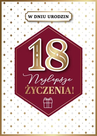 Karnet GM 18 Urodziny, czerwony, złote rąby GM-1212