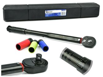 Dynamometrický, momentový klíč 1/2", 28-210Nm s nástrčnými hlavicemi 17, 19, 21mm GEKO Dynamometrický, momentový klíč 1/2", 28-210Nm s nástrčnými hlavicemi 17, 19, 21mm GEKO