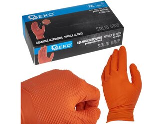 Nitrilové rukavice Solid Grip 3D, pevné, odolné chemikáliím, 50 ks, oranžové, velikost XXL - GEKO