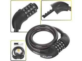 Zámek na jízdní kolo, lanový, 12x800mm, kódové zamykání KELTIN