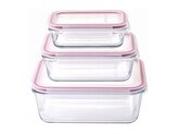Dóza na potraviny obdélníková, borosilikátové sklo/PP, Clip, sada 3 ks - MagicHome