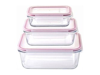 Dóza na potraviny obdélníková, borosilikátové sklo/PP, Clip, sada 3 ks - MagicHome