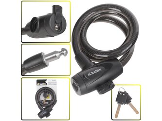 Zámek na jízdní kolo, lanový, 12x800mm, zamykání na klíč KELTIN
