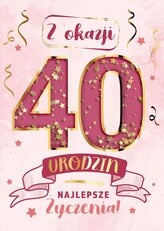 Karnet KF 40 Urodziny różowe, konfetti KF-013