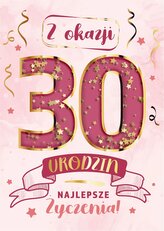 Karnet KF 30 Urodziny różowe, konfetti KF-011