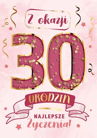 Karnet KF 30 Urodziny różowe, konfetti KF-011