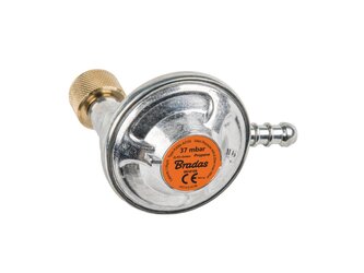 Úhlový regulátor tlaku plynu 37mbar, 1,5kg/h na turistické láhve s trnem