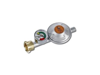 Regulátor tlaku plynu 50mbar, 1,5kg/h s manometrem, bezpečnostním ventilem, se závitem