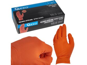 Nitrilové rukavice Solid Grip 3D, pevné, odolné chemikáliím, 50 ks, oranžové, velikost L - GEKO