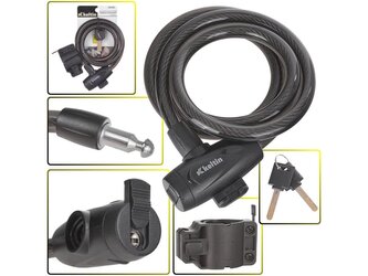 Zámek na jízdní kolo, lanový, 12x1200mm, zamykání na klíč KELTIN