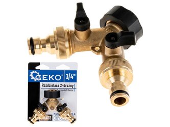 Rozdělovač na kohoutek 2-cestný, vnitřní závit 3/4", 2× vnější závit 3/4" s ventily a konektory - GEKO Rozdělovač na kohoutek 2-cestný, vnitřní závit 3/4", 2× vnější závit 3/4" s ventily a konektory - GEKO