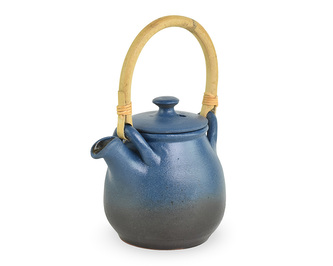 Keramická konev Yin Zhen modrá s rákosovým uchem cca 0,4 l - se sítkem