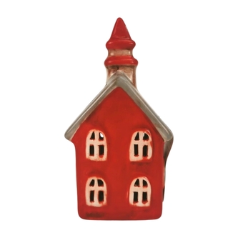 Keramický domeček - červený kostel LED, 12 cm