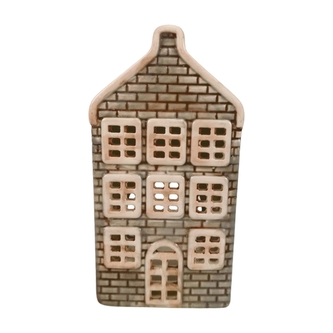 Keramický domeček na svíčku, šedý, 14,3 cm