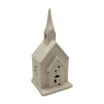 Keramický domeček na čajovou svíčku - kostel, bílý, 20,8 cm