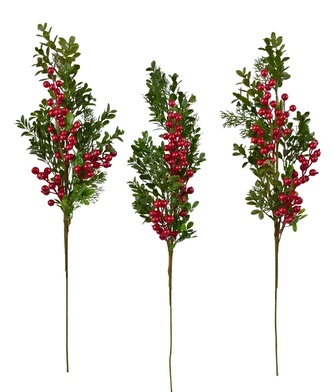 Větev zdobená borůvčím a bezinkami 70 cm, set 3 ks