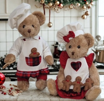 Pár medvídků v šatech kuchaře 35 cm
