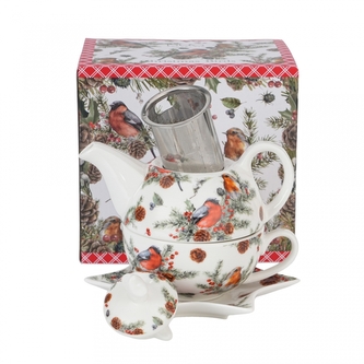 Porcelánová konvička s hrnkem a podšálkem VÁNOČNÍ PTÁČCI 1 v krabičce 300/450 ml Porcelánová konvička s hrnkem a podšálkem VÁNOČNÍ PTÁČCI 1 v krabičce 300/450 ml