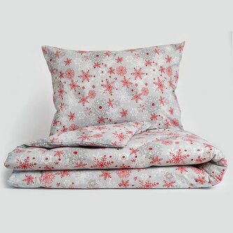 Vánoční flanelové povlečení 140x200, 70x90cm VLOČKY červenošedé