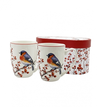 Sada 2ks porcelánových hrnků VÁNOČNÍ PTÁČCI 3, 360 ml