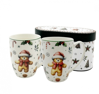Sada 2ks porcelánových hrnků VÁNOČNÍ PERNÍČEK MEDVĚD, 360 ml