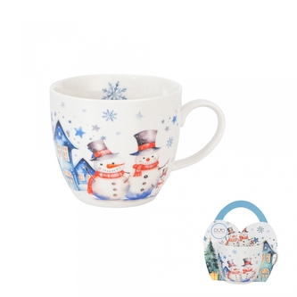 Porcelánový hrnek SNĚHULÁK, 460 ml v papírovém košíku Porcelánový hrnek SNĚHULÁK, 460 ml v papírovém košíku