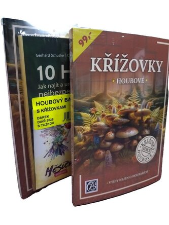 Houbový balíček s křížovkami + dárek měsíční diář 2026 s tužkou Houbový balíček s křížovkami + dárek měsíční diář 2026 s tužkou