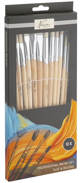 Nylonové štětce Nassau Fine Art 12 ks pro akryl, akvarel a olej