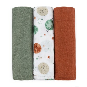 PETITE&MARS Sada plen bambusová mušelínová 3ks Moussy Celestial Planets 68 x 68 cm