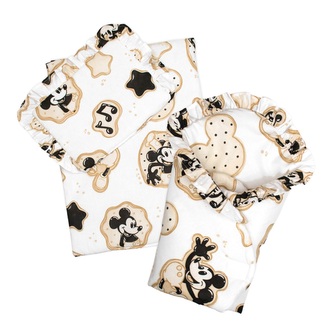 Sada pro panenku 3D - zavinovačka, peřinka a polštářek, Myška retro; béžová, bílá; 100 % bavlna, duté vlákno