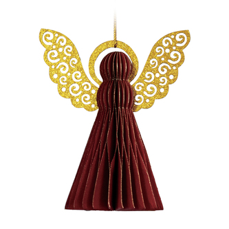 Dekorace červený anděl (2 ks), papír + PET, závěsná, 10 cm