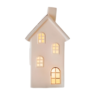 Bílý keramický LED domeček 22,2 x 12,4 cm