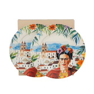 Komplet 2 talerze deserowe MEXICAN ART RED