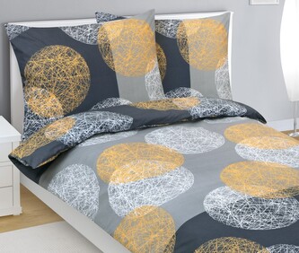 Povlečení bavlněné - Oranžová,Šedá - 140x200, 70x90 cm