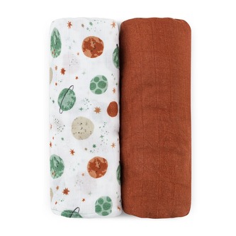 PETITE&MARS Přikrývka bambusová mušelínová 2ks Misty Celestial Planets 120 x 120 cm