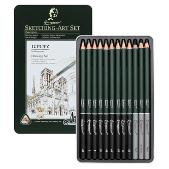 Sada tužek na kreslení a skicování (12 ks) v plechové krabičce