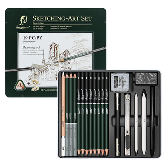 Sada tužek na kreslení a skicování (19 ks) v plechové krabičce