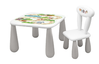 MALTEX SET LUNA LEŚNA FERAJNA Stolik dla dzieci + krzesełko biały/szary
