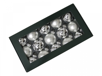 Sada vánočních skleněných baněk 4 cm, stříbrné, 15 ks