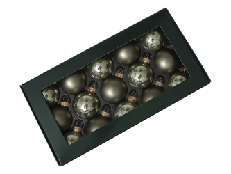 Sada vánočních skleněných baněk 4 cm, žulová zelená, sada 15 ks