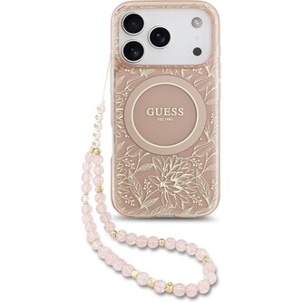 Guess IML Flowers Allover Strap MagSafe kryt iPhone 17 Pro růžový
