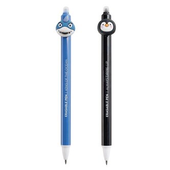 Gumovatelné pero - Žralok, tučňák, 2 ks, blistr, mix barev